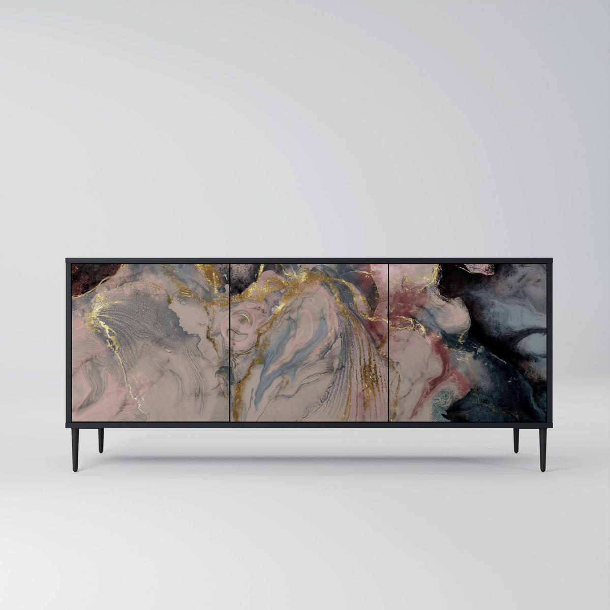 SIDEBOARD GILDED SWIRLS, Eicheneffekt, 164,5x42x77,5 cm, 3 Türen - Eichefarben/Buchefarben, Holzwerkstoff/Buchenholz (164.5/77.5/42cm) - SpaceRebels