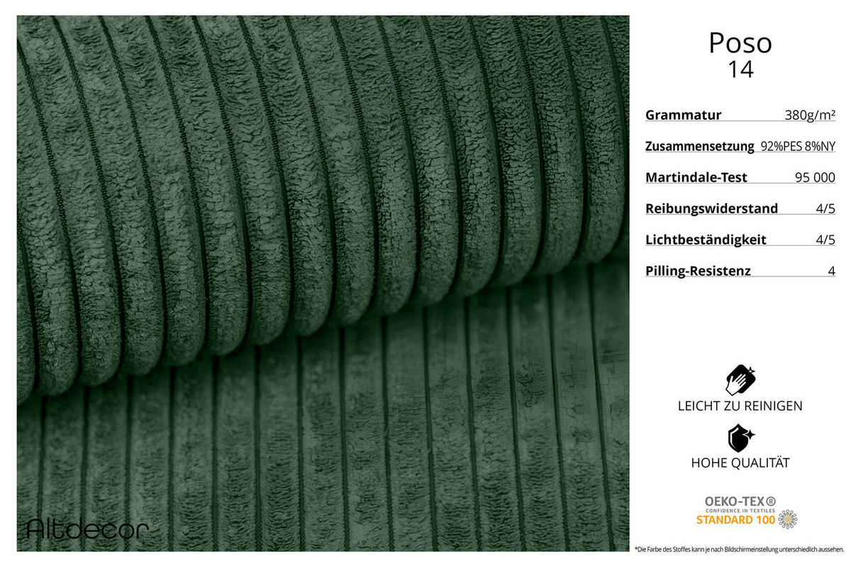 ECKSOFA Ottomane Rechts IREA-L3-v4 - 412x165x77 cm Grün - Currygelb, Holzwerkstoff/Textil (412/165cm) - ALTDECOR