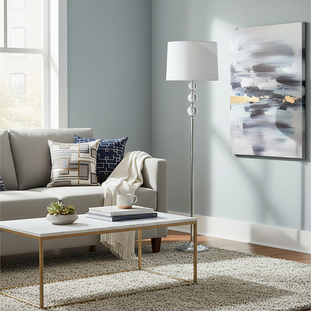 STEHLAMPE - Silberfarben, Glas/Textil (35.5/35.5/155cm) - Relaxdays