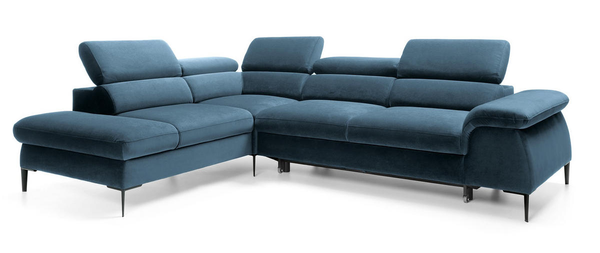 SCHLAFSOFA 280 cm Amaro L mit verstellbaren Kopfstützen, Links, Dunkelblau - Dunkelblau, Holz (280/214cm) - Emporius