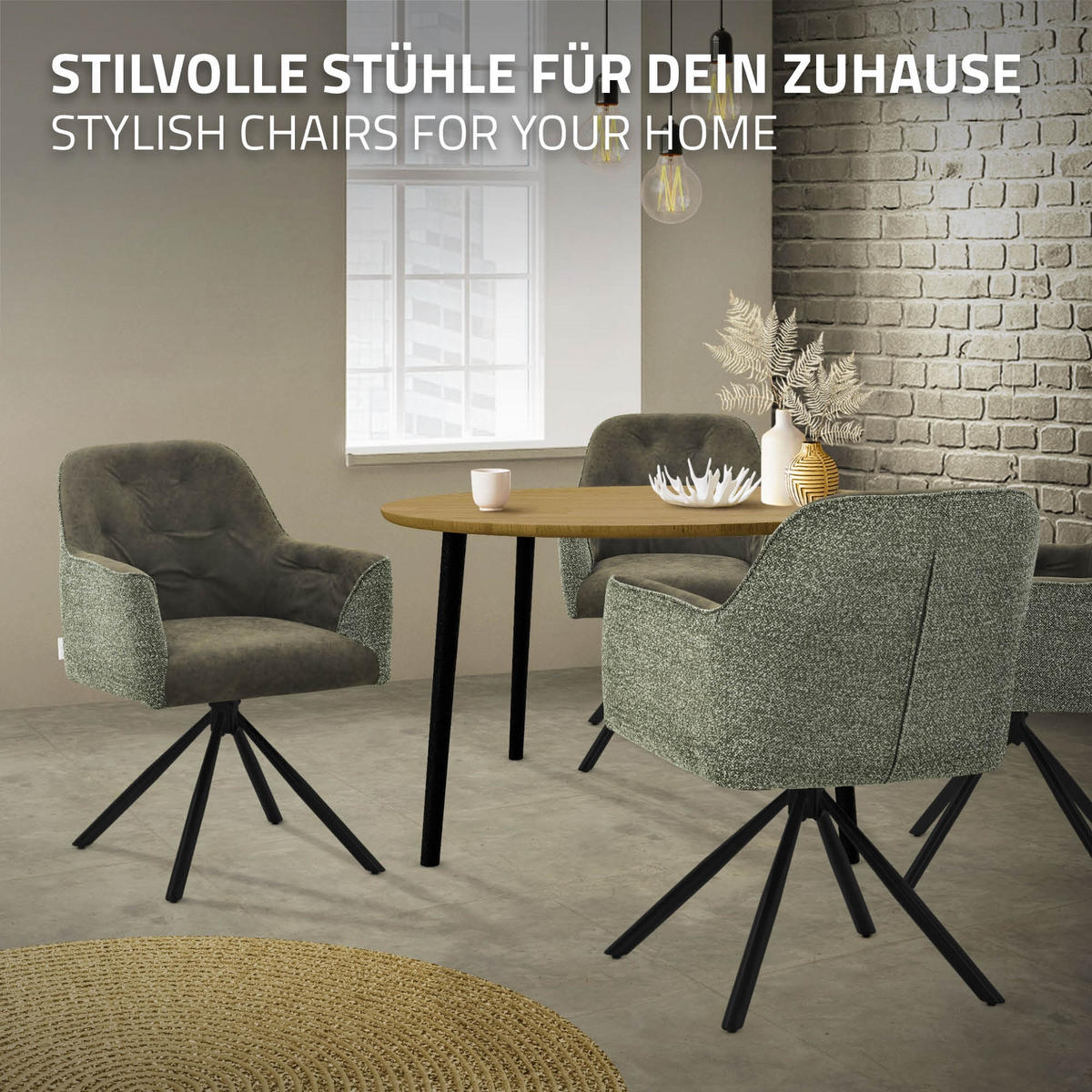 ESSZIMMERSTUHL drehbar Küchenstuhl gepolstert aus Webstoff-Kunstleder Grün - Schwarz/Grün, Textil/Metall (62/87/65cm) - ML-DESIGN