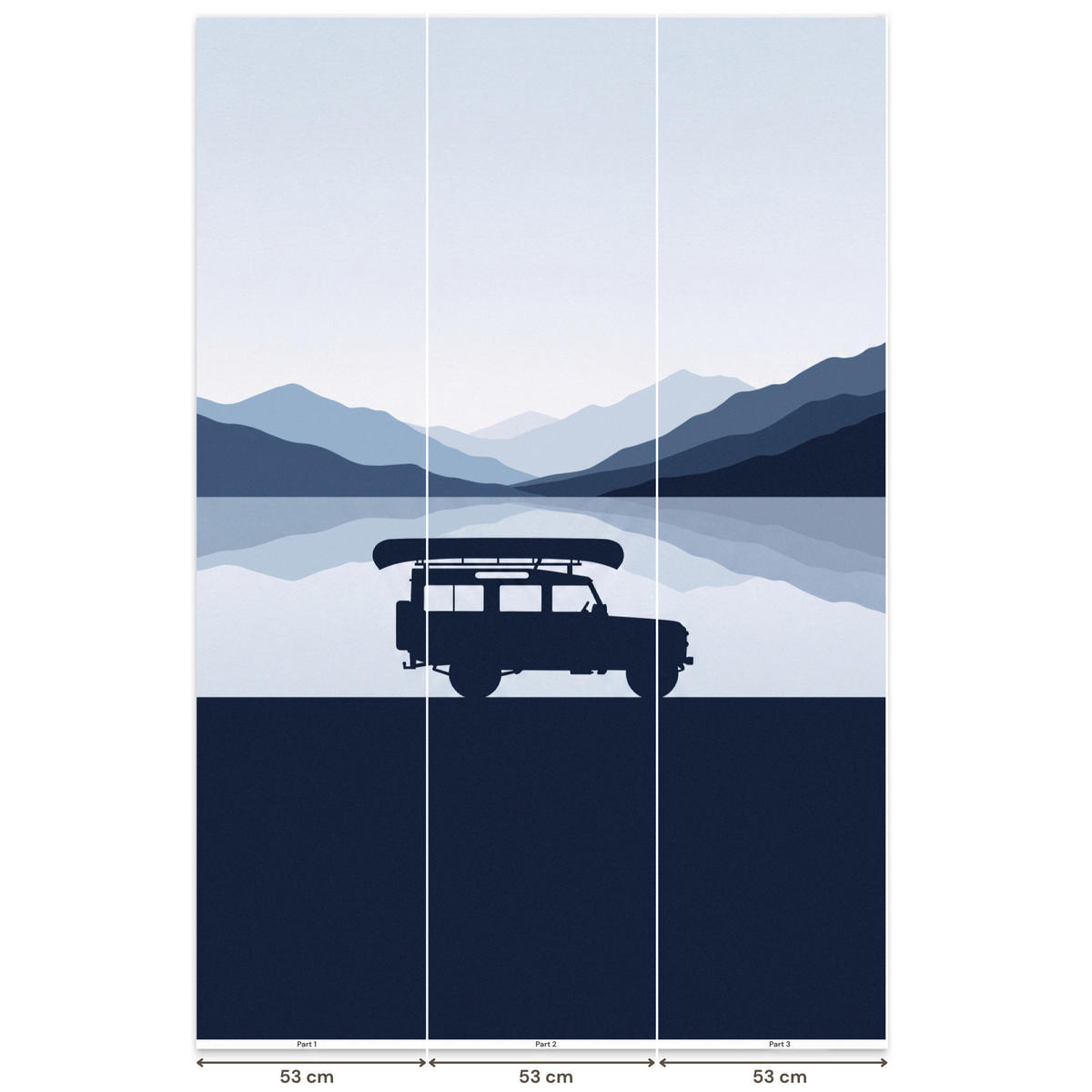 KINDERTAPETE - Auto - See - Berge - Blau - 160x240 cm - Blaugrau, Papier (160/240cm) - OnlyWow