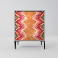 SIDEBOARD INDIAN FOLK, Grau, 57,5x42x72,5 cm, Schwarze Metallfüße - Multicolor/Schwarz, Holzwerkstoff/Metall (57.5/72.5/42cm) - SpaceRebels