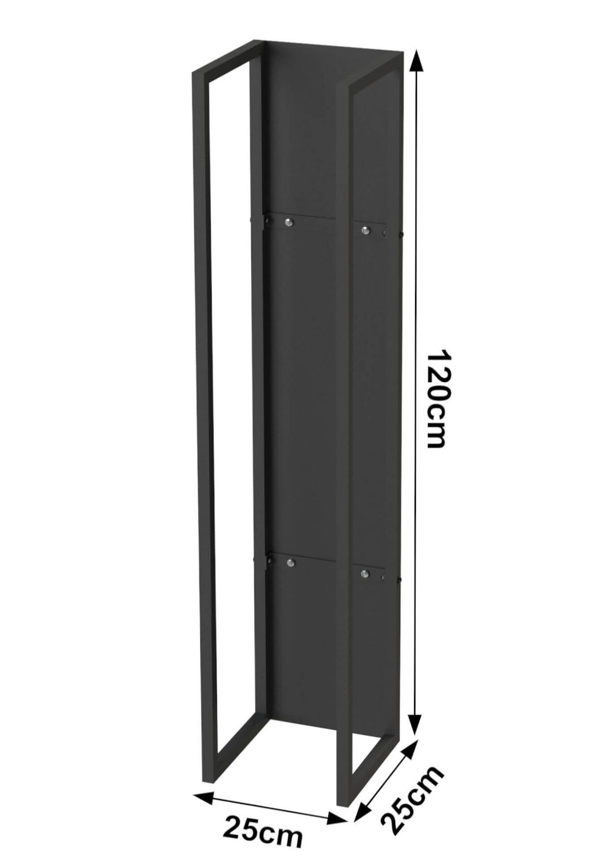 KAMINHOLZREGAL Wand Metall Schwarz 25/25/120 cm - Schwarz, Metall (25/120/25cm) - DanDiBo