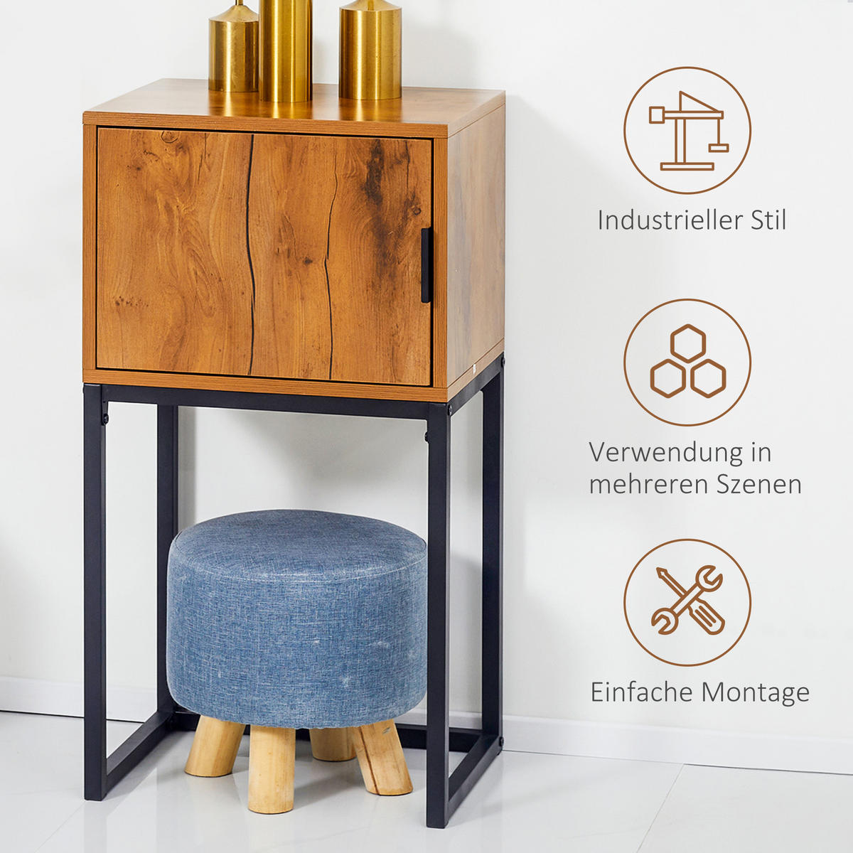 KONSOLENTISCH, Flurtisch mit Schrank, Sofatisch im Industriedesign für Eingang - Naturfarben, Kunststoff/Metall (40/30/76cm) - HOMCOM
