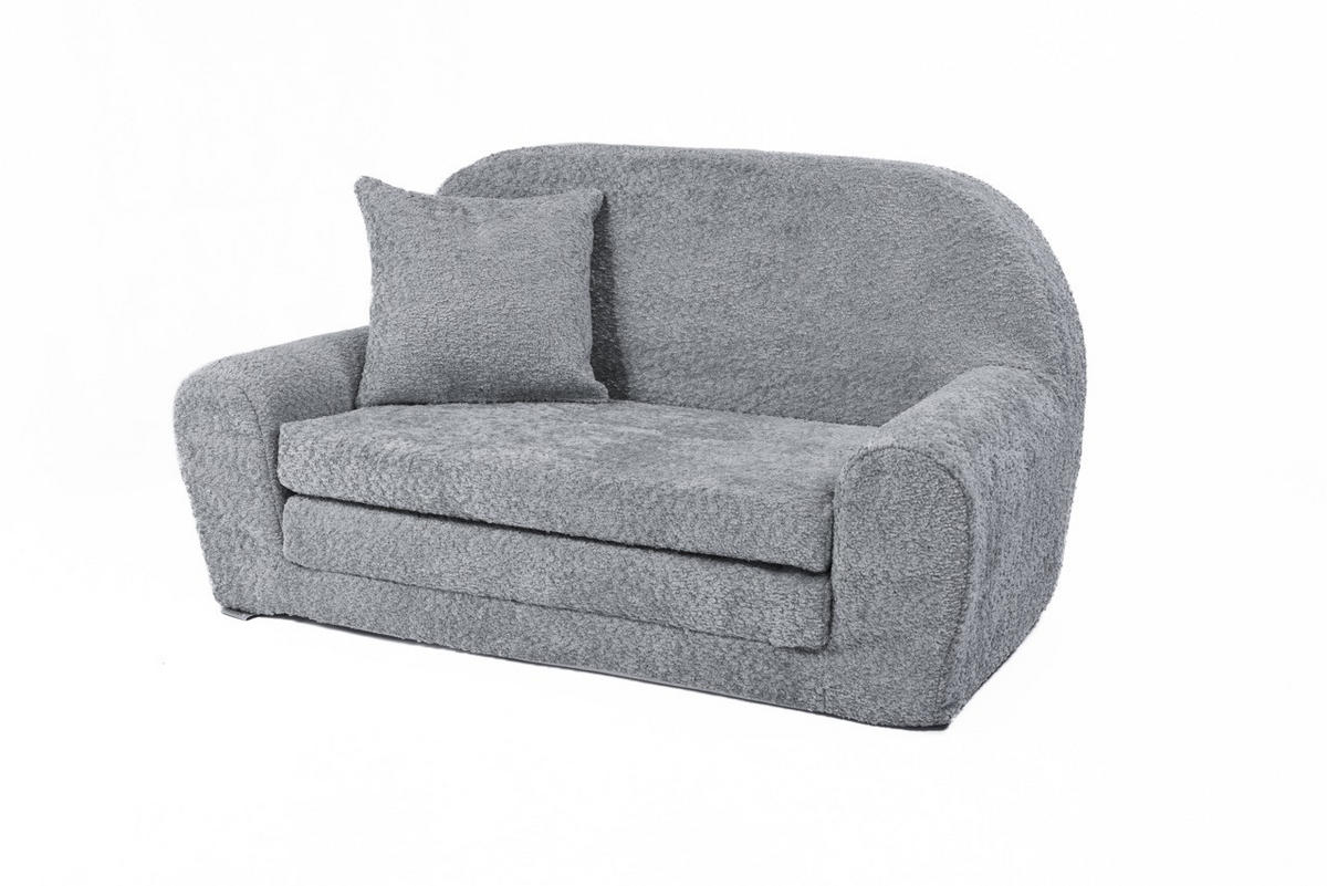 MINI-SOFA David - Ausklappbares Kindersofa aus Teddystoff in grau - Grau, Textil (78/45/40cm) - Fortisline