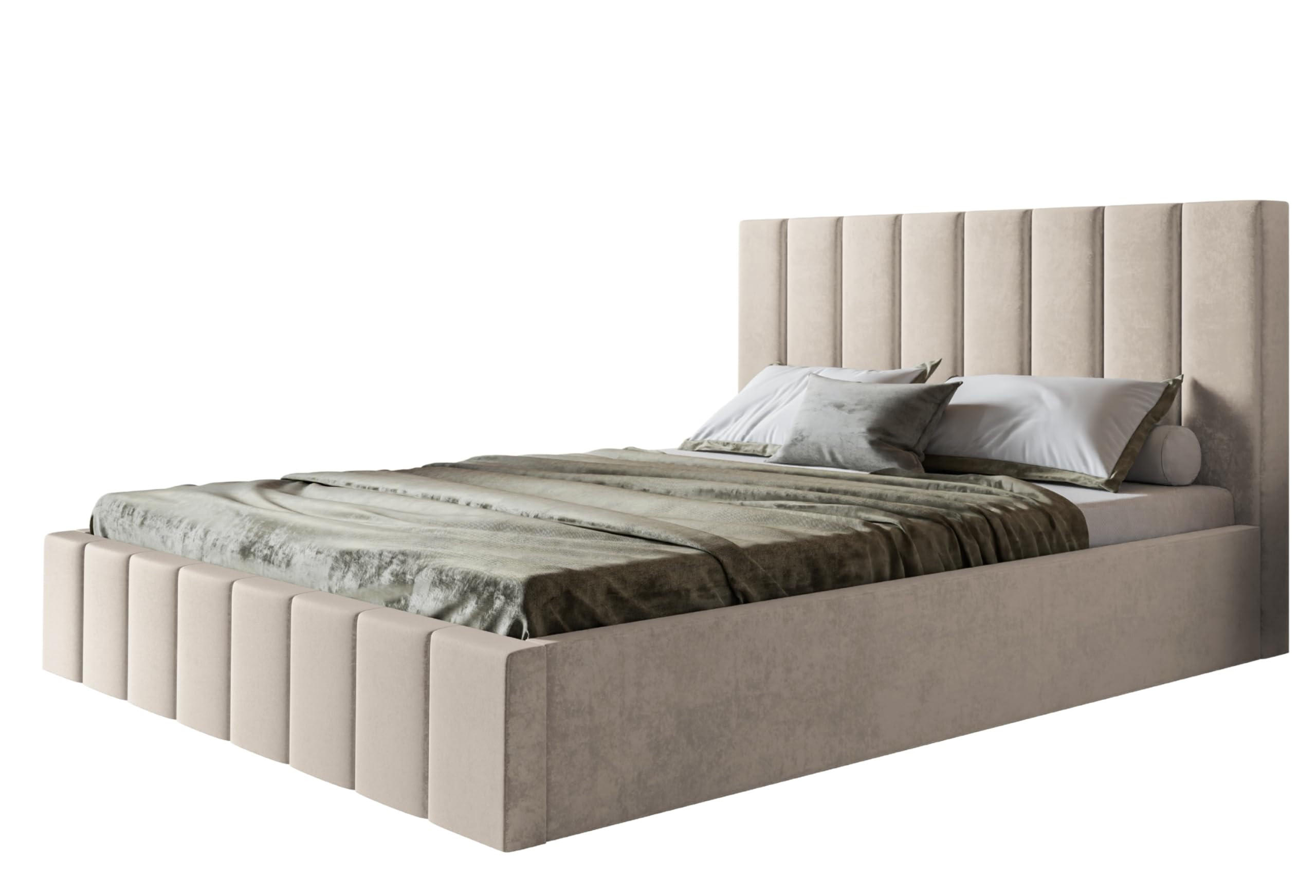 BETT 180x200 - Polsterbett mit Bettkasten und Holzrahmen - Modern Betten - Weicher Jasminstoff - Kollektion Toledo - Beige - Beige, Holz/Textil (180/200cm) - Alpi-Möbel