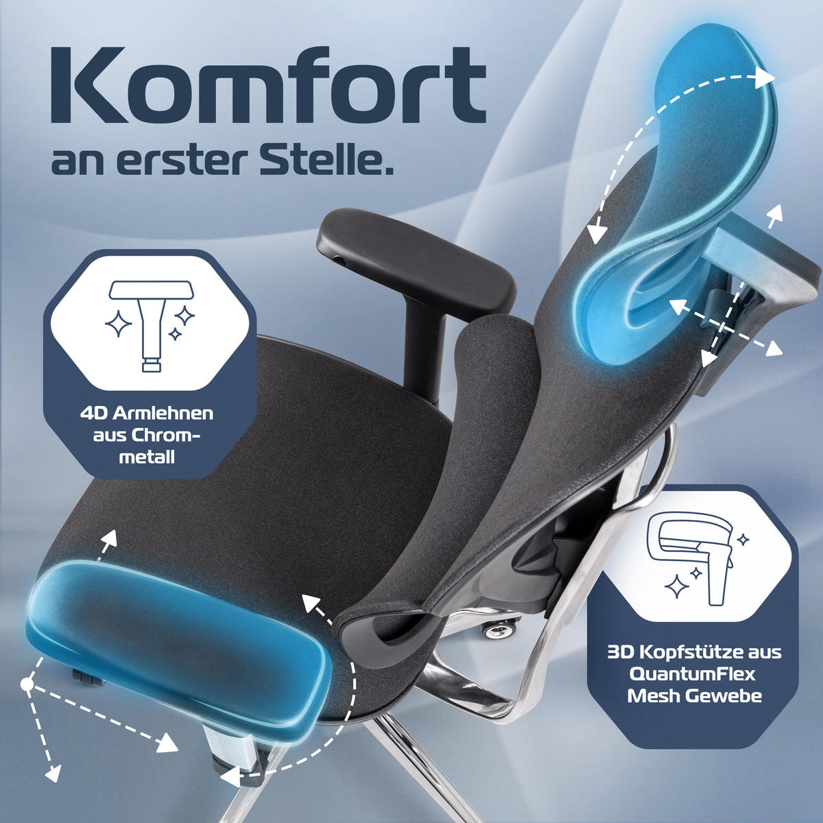 BÜROSTUHL MasterSeat Schwarz - Silberfarben/Schwarz, Kunststoff/Textil (70/135/70cm) - Clouvou