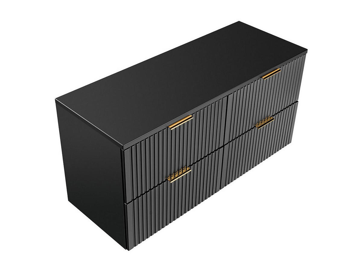 WASCHBECKENUNTERSCHRANK hängend mit Aufsatzplatte - Streifenoptik - Schwarz - 120 cm - ZEVARA - Schwarz, Holz (120/57/46cm) - Vente-Unique