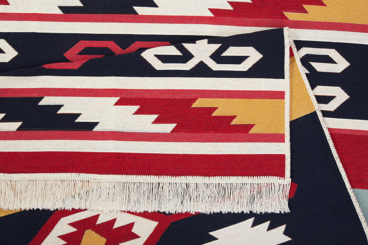 TEPPICH AZTECA Rot Gelb Grau Schwarz 80/300 cm - Gelb/Rot, Naturmaterialien (80/300cm) - Tapiso