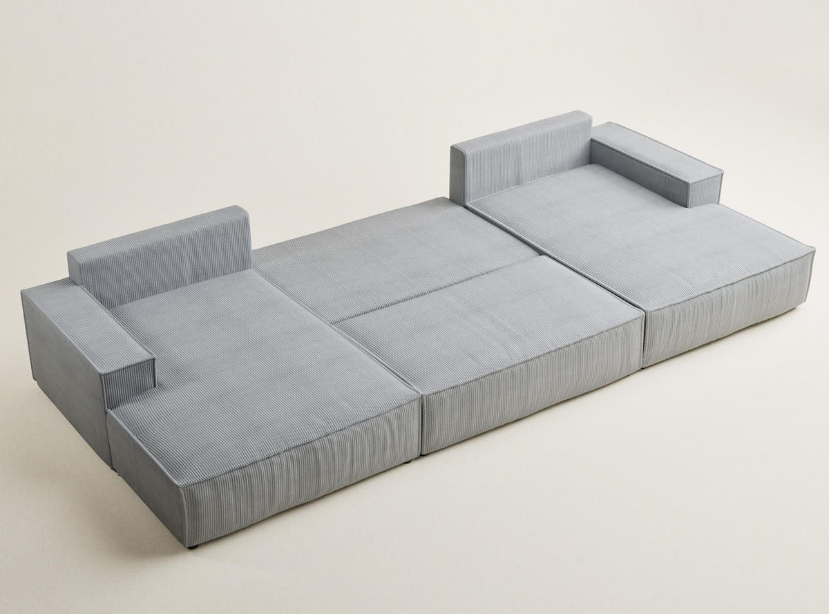 WOHNLANDSCHAFT Kyoto Hellgrau Samtstoff - Hellgrau/Schwarz, Holz/Holzwerkstoff (398/70/148cm) - Maison de Reve