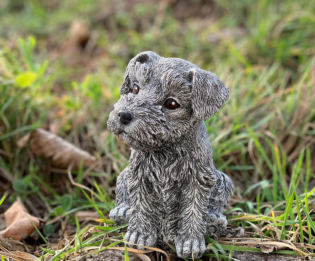 STEINFIGUR Hund Schnauzer Gartenfigur frostfest wetterfest - Grau, Stein (14/14/9cm) - stoneandstyle