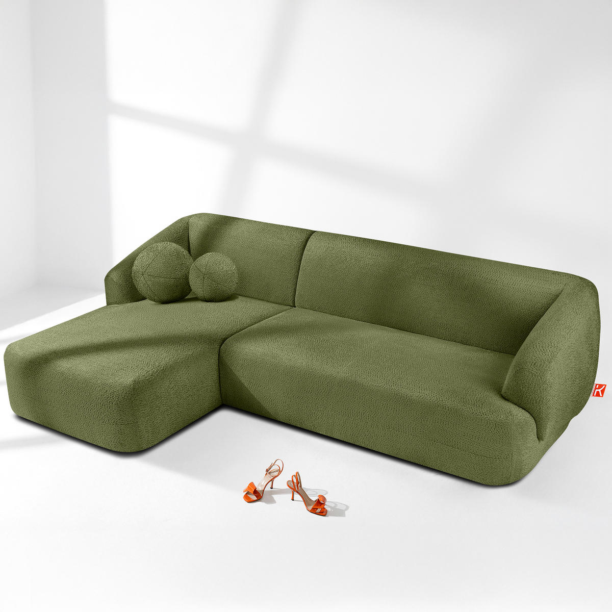 ECKSOFA LINKS VIRA, Oliv, Chenille - Schwarz/Olivgrün, Holz/Holzwerkstoff (300/160cm) - KONSIMO®