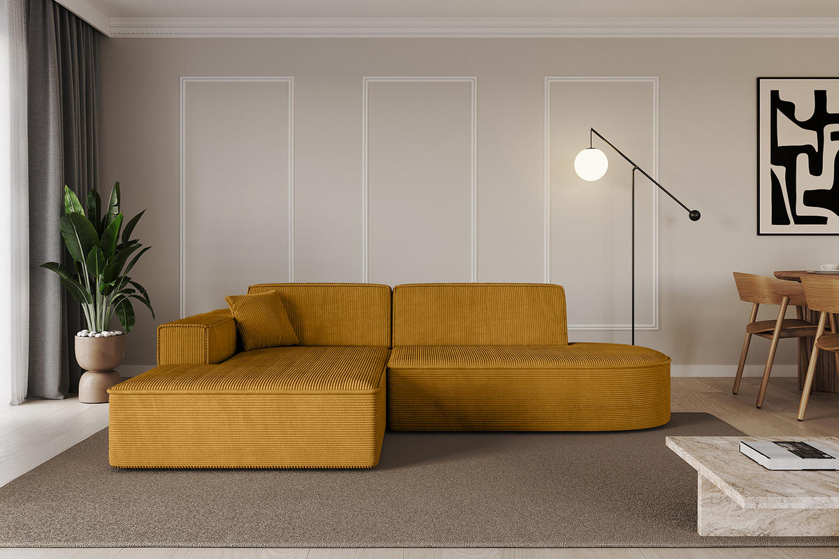 ECKSOFA Ottomane Links IREA-L1-v4 - 233x165x72,5 cm Senfgelb - Currygelb/Gelb, Holzwerkstoff/Textil (233/165cm) - ALTDECOR