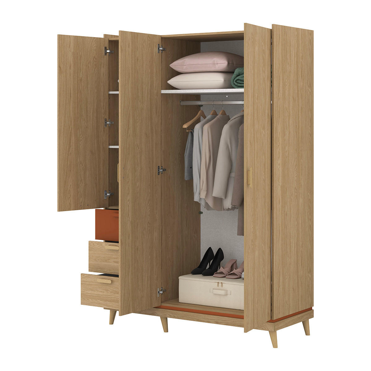 KLEIDERSCHRANK 3 Türen Sandy Holz - Braun, Holzwerkstoff (143.5/214.5/57.4cm) - Petits-meubles