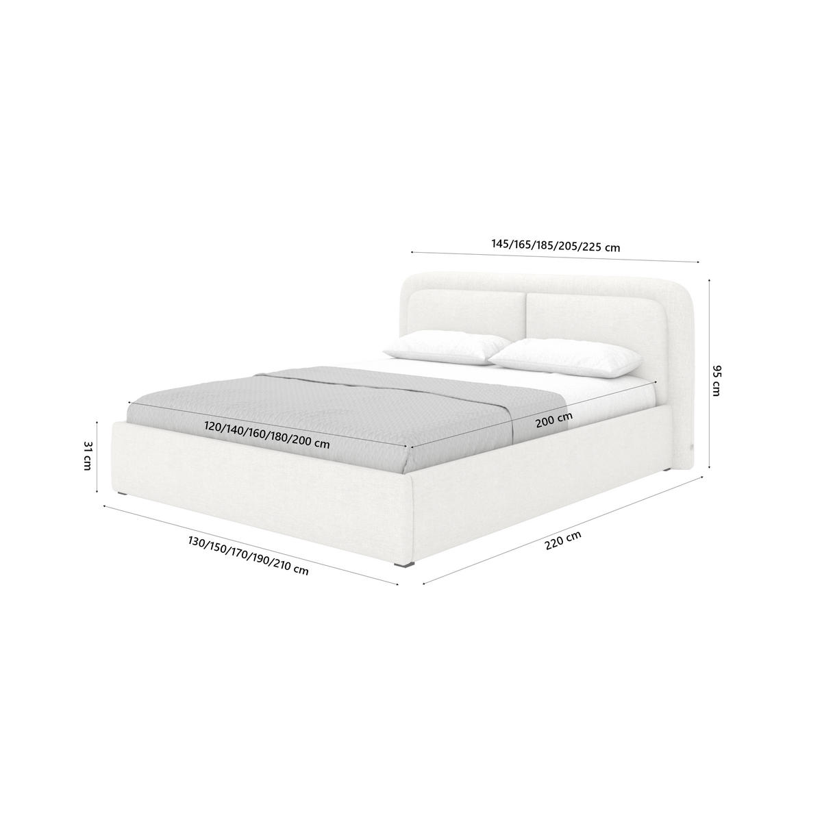 POLSTERBETT Skalo 120x200 cm, Cremeweiß - Creme, Textil (120/200cm) - Fedve