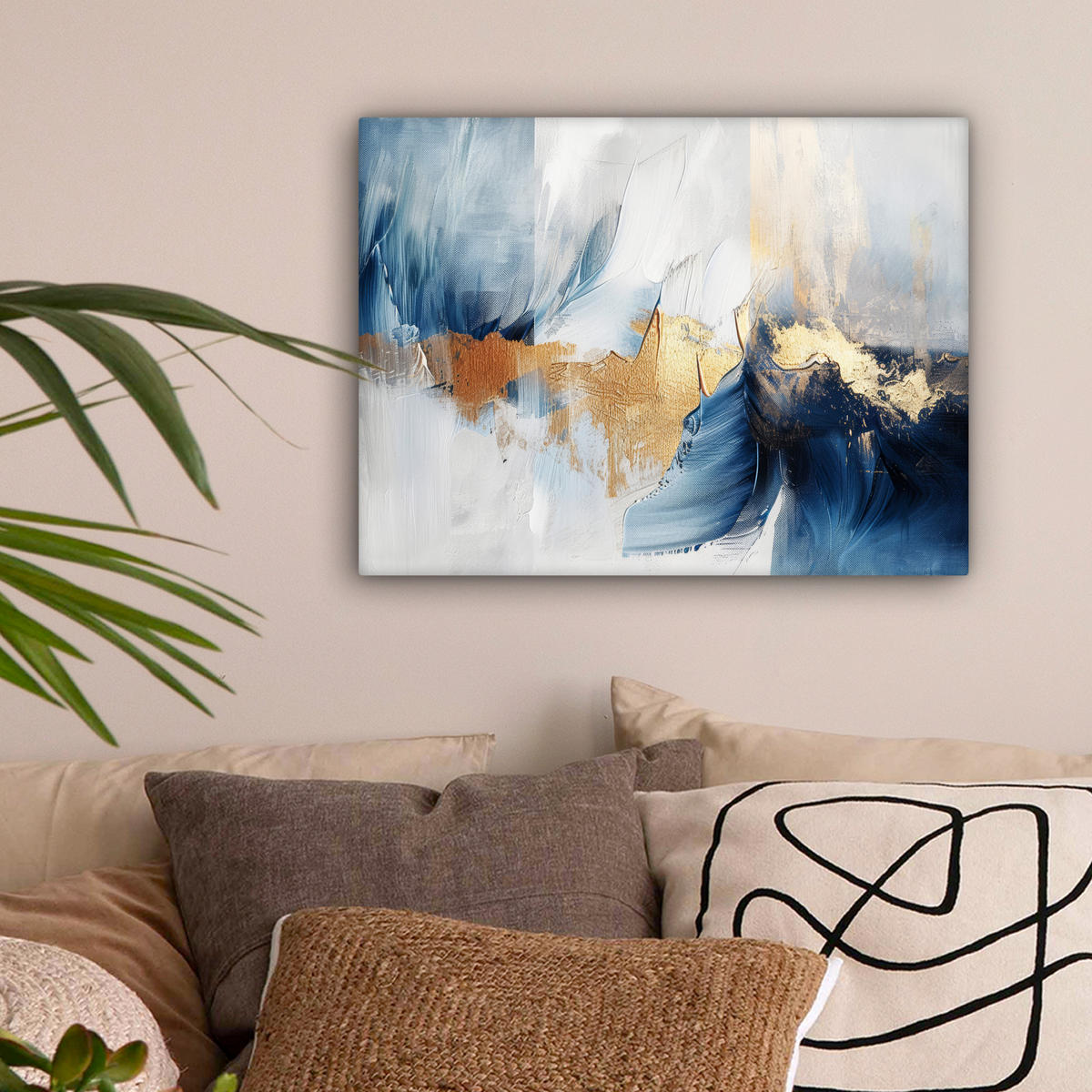 LEINWANDBILD Gold - Blau - Aquarell - Kunst - Modern Wandbild 40x30 cm - Hellblau, Textil (40/30cm) - MuchoWow