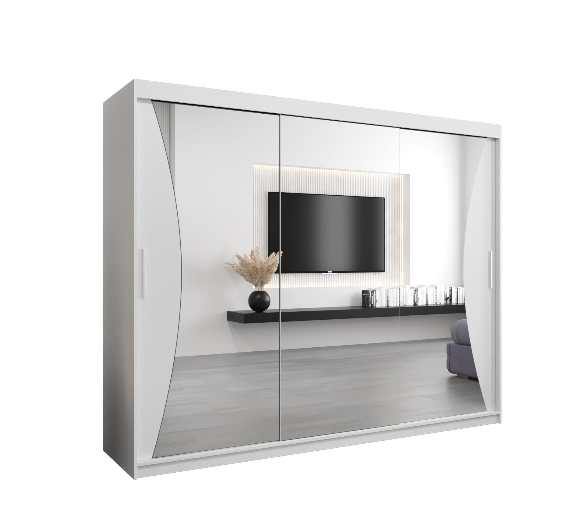 Abiks Möbel Schwebetürenschrank Weiß, Weiß 250x200x62 cm