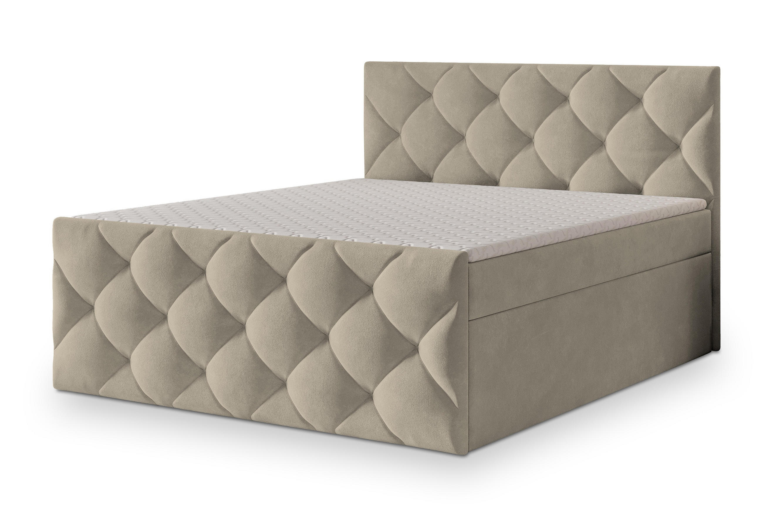 BOXBETT ROVARI 180x200 cm mit Matratze und Topper - Beige - Beige, Holz (180/200cm) - MASSENO