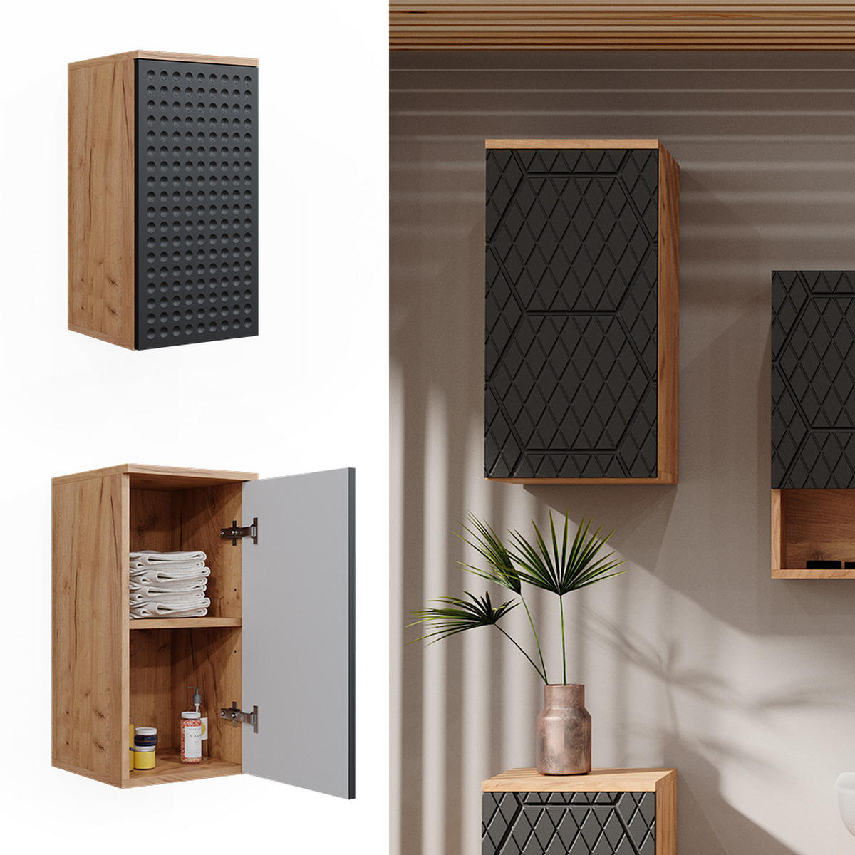 BADSCHRANK Irma Anthrazit gepunktet 30 x 59 cm 2 Fächer, Badezimmer - Anthrazit, Holzwerkstoff (30/59/24cm) - Vicco