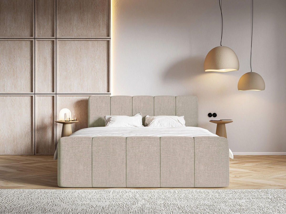 BOXBETT Cloudy II mit Bettkästen und Topper Chenille Taupe, 140x200 cm - Graubraun/Schwarz, Kunststoff/Textil (140/200cm) - Selsey