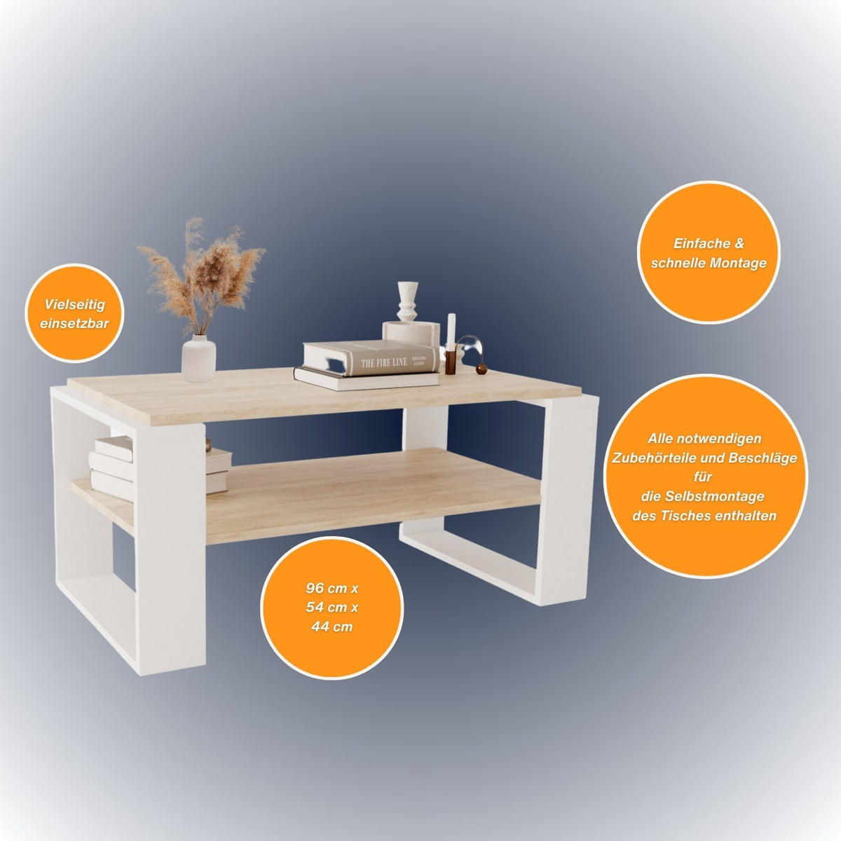 COUCHTISCH Kaja96 96/42/53,8 - Weiß/Sonoma Eiche, Holzwerkstoff (54/96/42cm) - RAUMHIRSCH FURNITURE