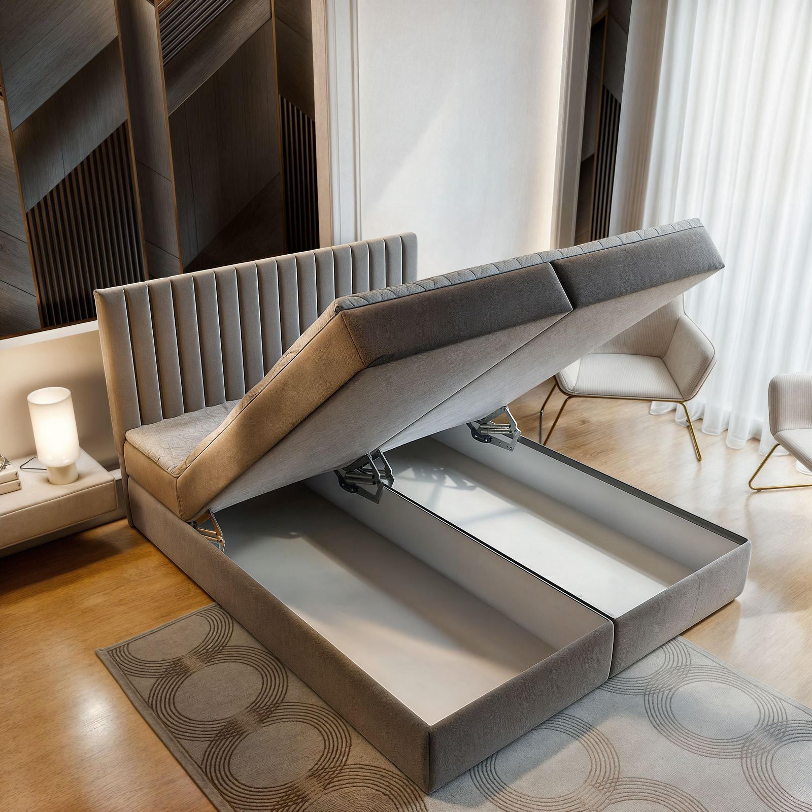 BOXBETT MURLO 180x200 cm mit Matratze und Topper - Beige - Beige, Holz (180/200cm) - MASSENO