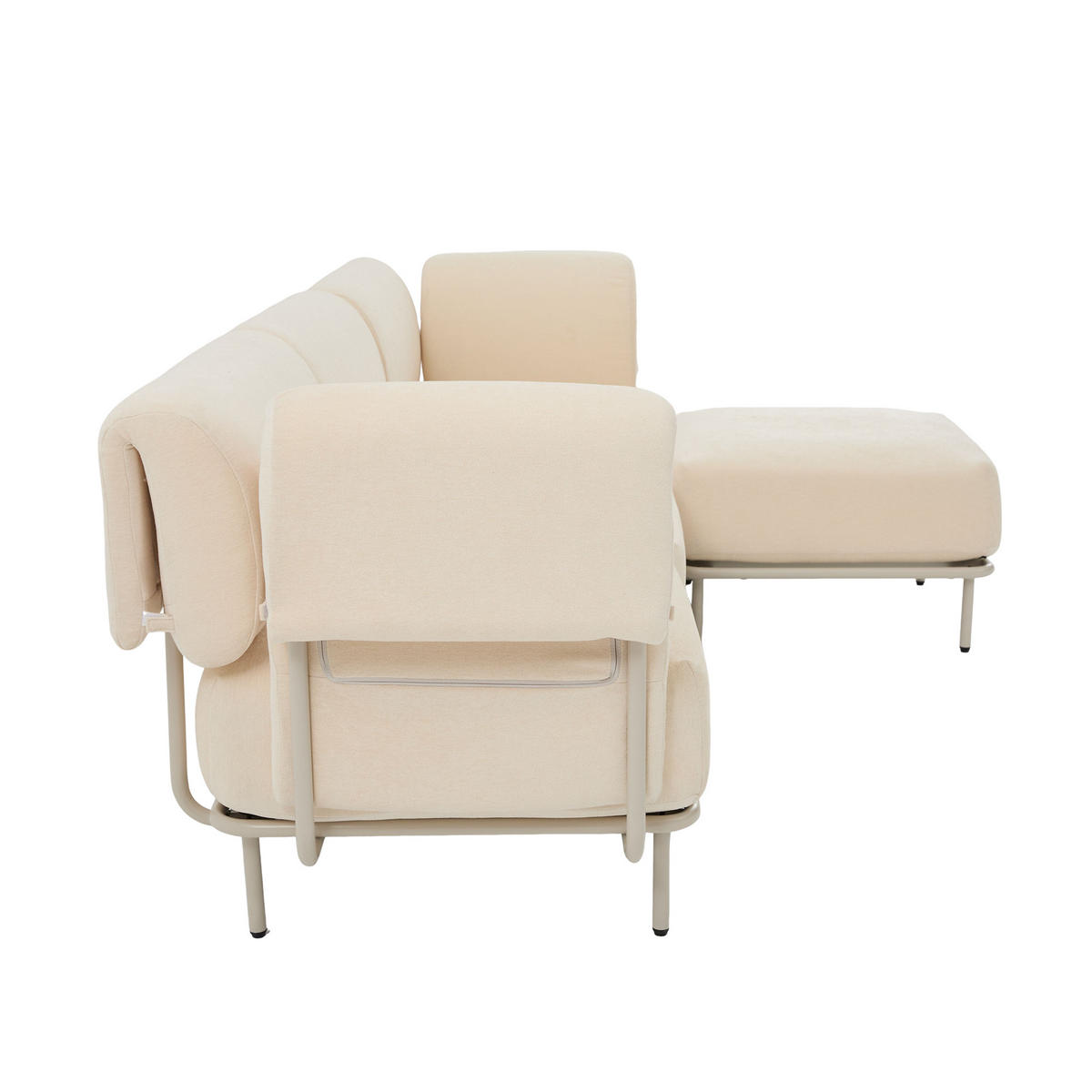 ECKSOFA L-Form modular mit Hocker, DE-42607, Beige - Beige, Metall (251/155cm) - ComfortXL