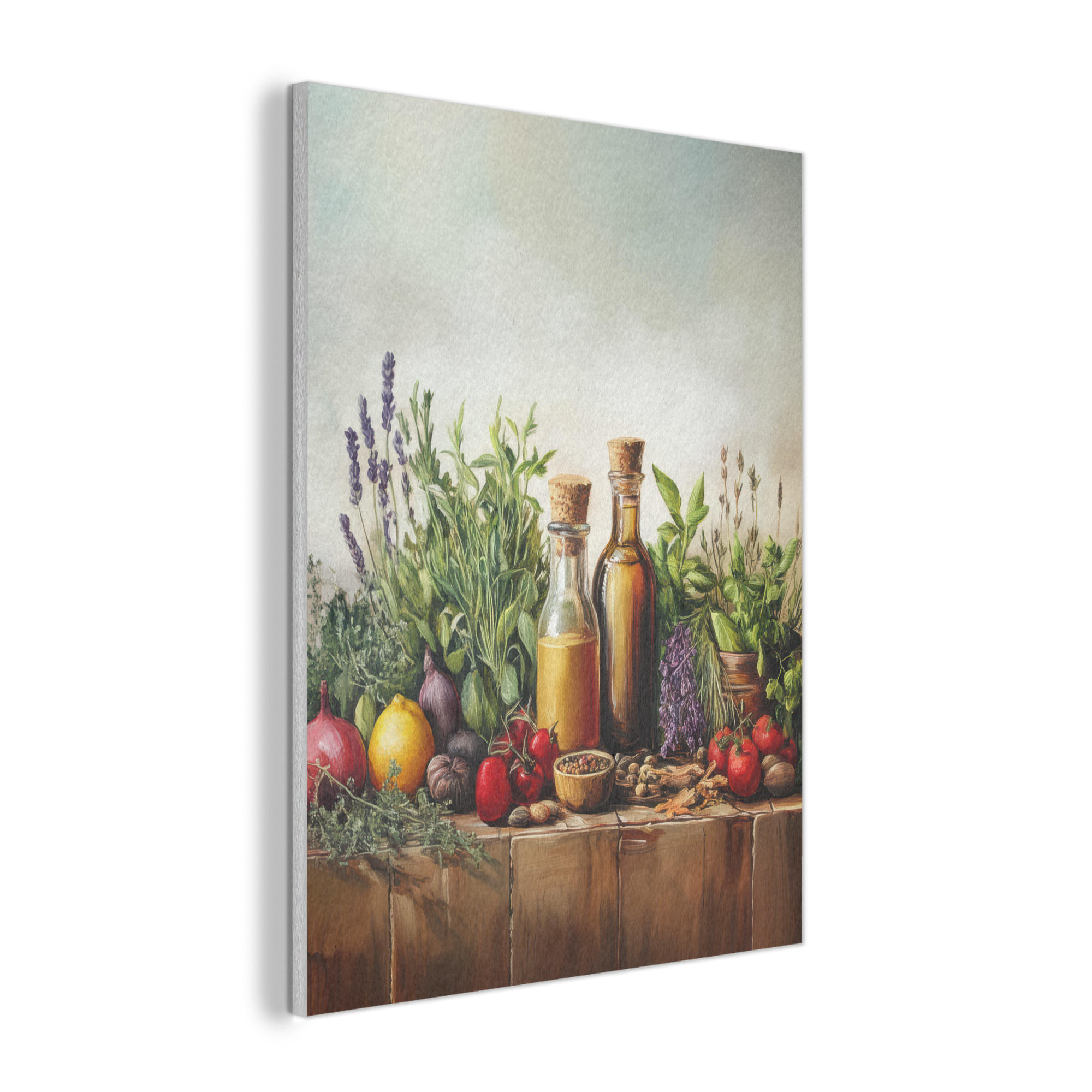 AKUSTIKPANEEL Stilleben - Kräuter - Gewürze - Früchte - Farbenfroh 70x100 cm - Grün, Textil (70/0.9/100cm) - MuchoWow