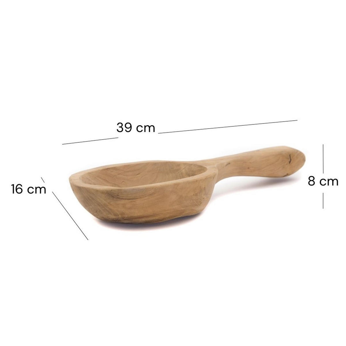 DEKO SCHALE Scoop Teak Wurzelholz massiv, mit Griff, geschnitztes Unikat naturfarben - Naturfarben, Holz (8cm) - CREEDWOOD