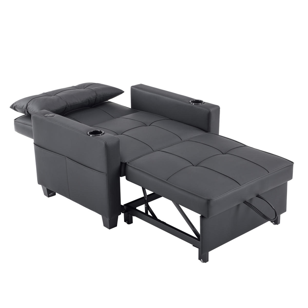 GÄSTESOFA 3-in-1 in Schwarz – ausziehbar, verstellbar und platzsparend - Schwarz, Holz (74/84/87cm) - BEAOK