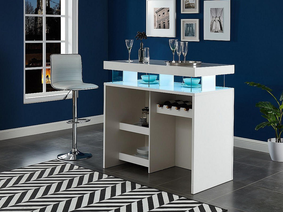 LED Hausbar - Hochglanz - MDF - Weiß - FABIO - Weiß, Holz (120/110/60cm) - Vente-Unique