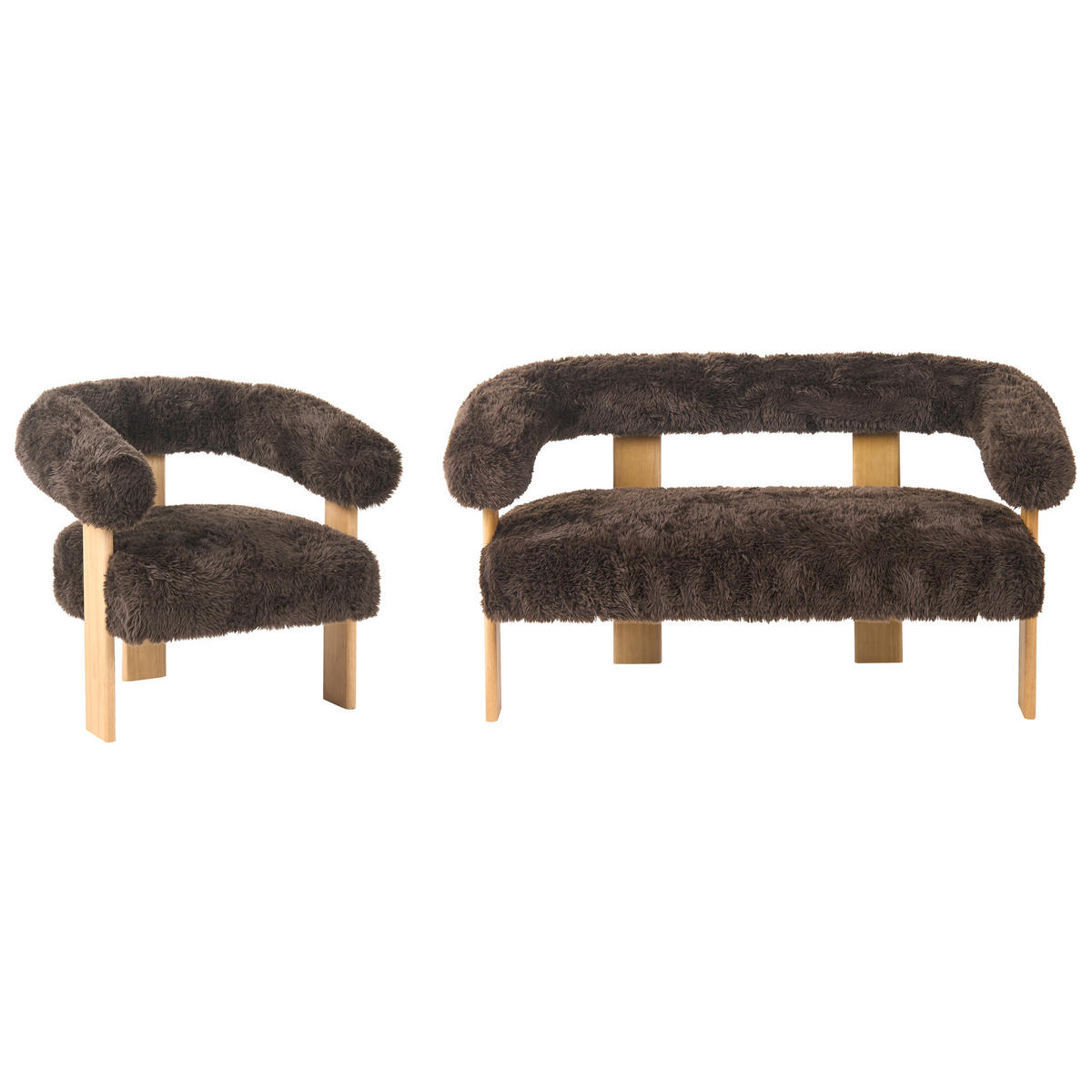 SADA POHOVEK Umělá kožešina Tmavě hnědá/Světle hnědá Ilbro - hnědá, textil (138/76/68cm) - Beliani