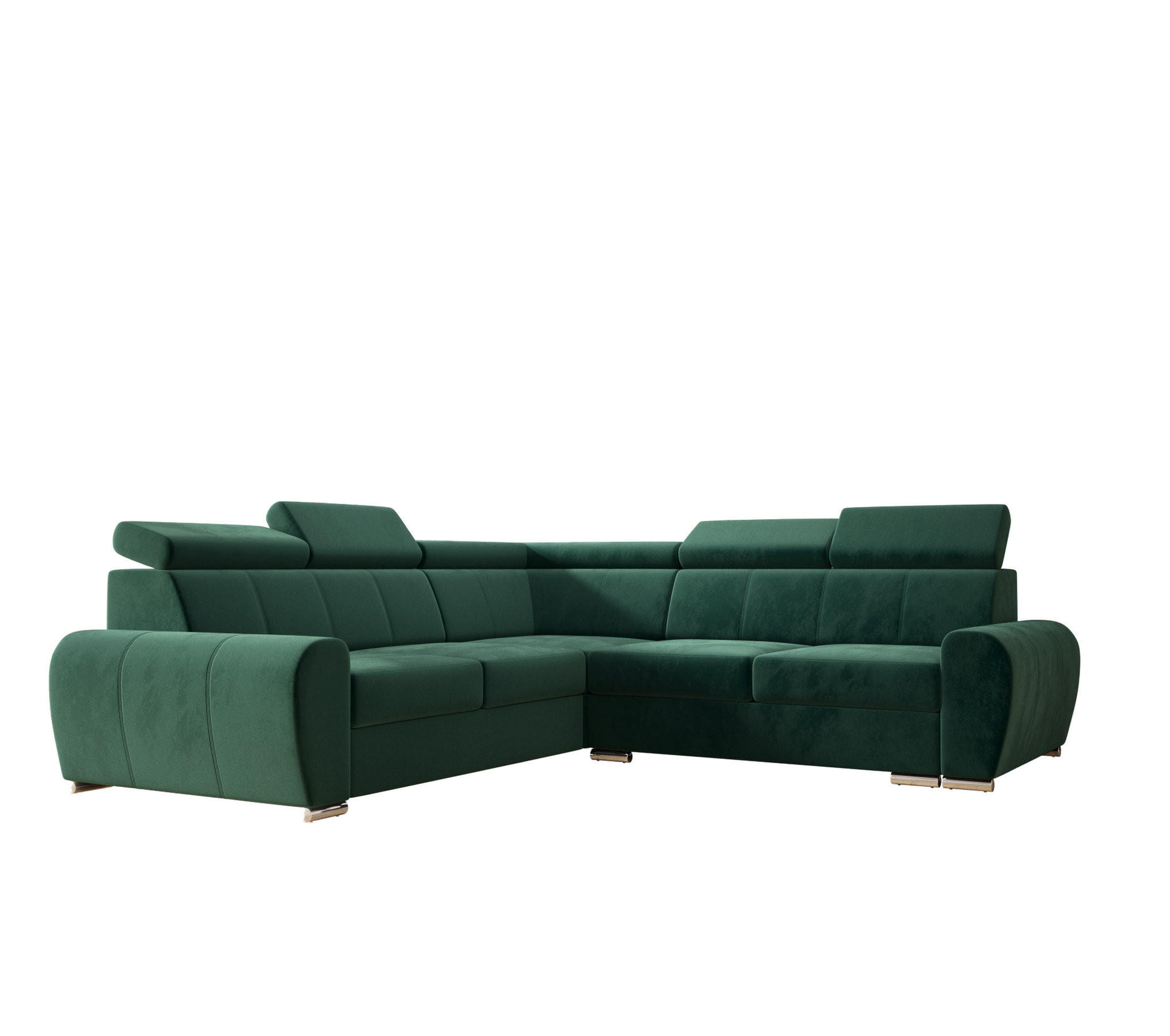 ECKSOFA APOLLO KN09, Eckcouch in L-Form mit Schlaffunktion, Farbe: Grün, Velourstoff, Ottomane Links - Grün, Textil (255/255cm) - O-Sofa
