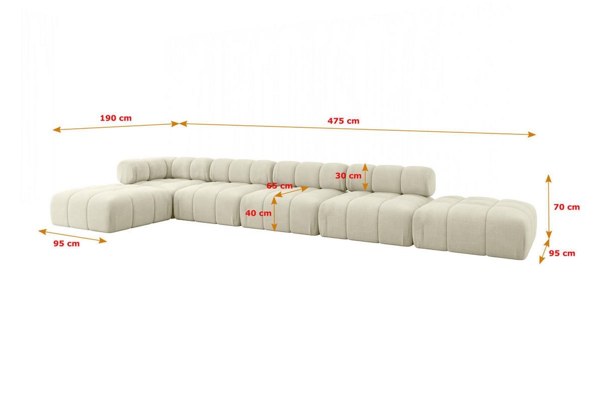 ECKSOFA modulares Sofa Kerru-L3 - 475x190x70 cm Beige Velours - Beige, Holzwerkstoff/Textil (475/190cm) - ALTDECOR