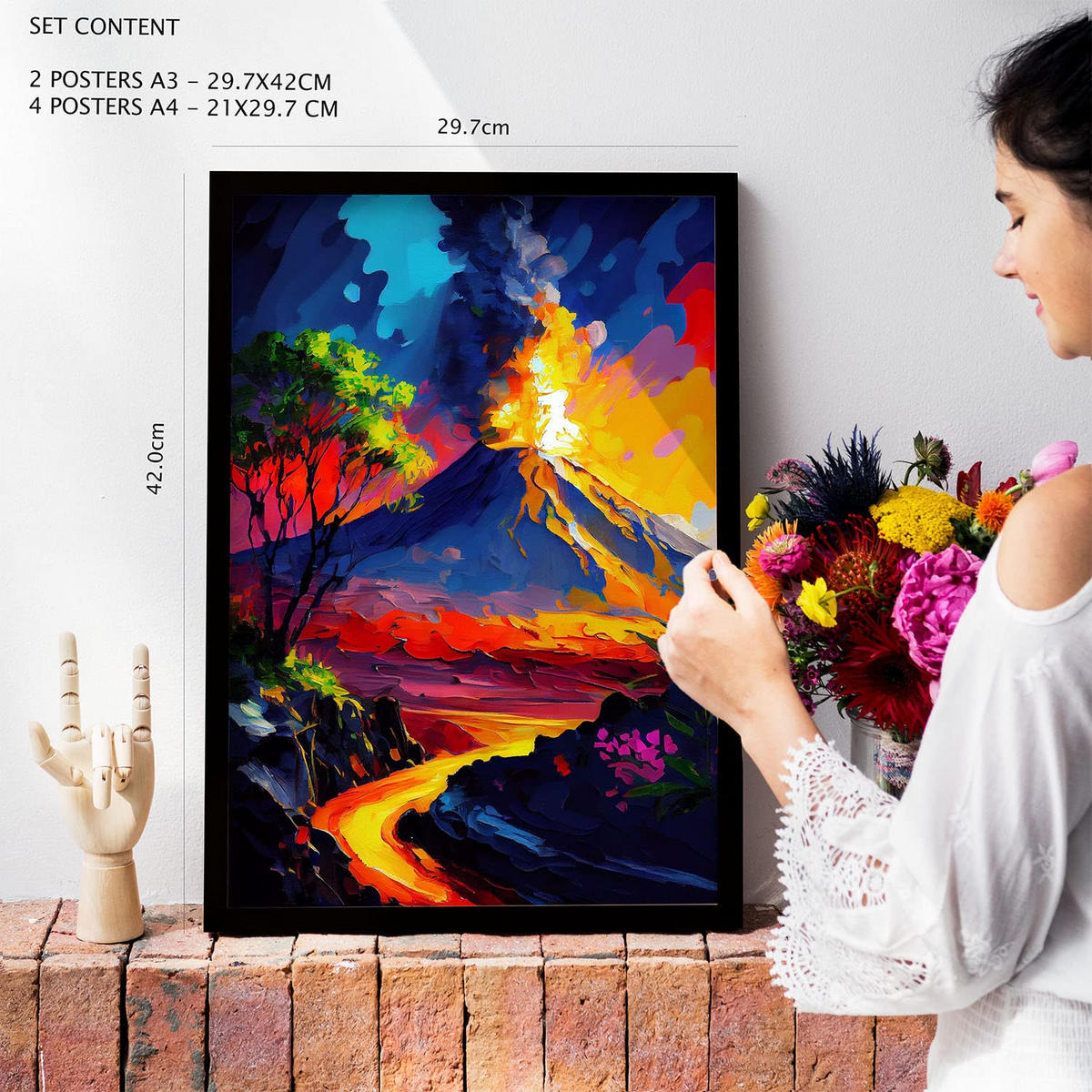 POSTER Set Mit 6 Wasser & Feuer Im Ölgemälde Stil A3 & A4 Weißer Rahmen - Weiß, Papier (29/3cm) - Nacnic