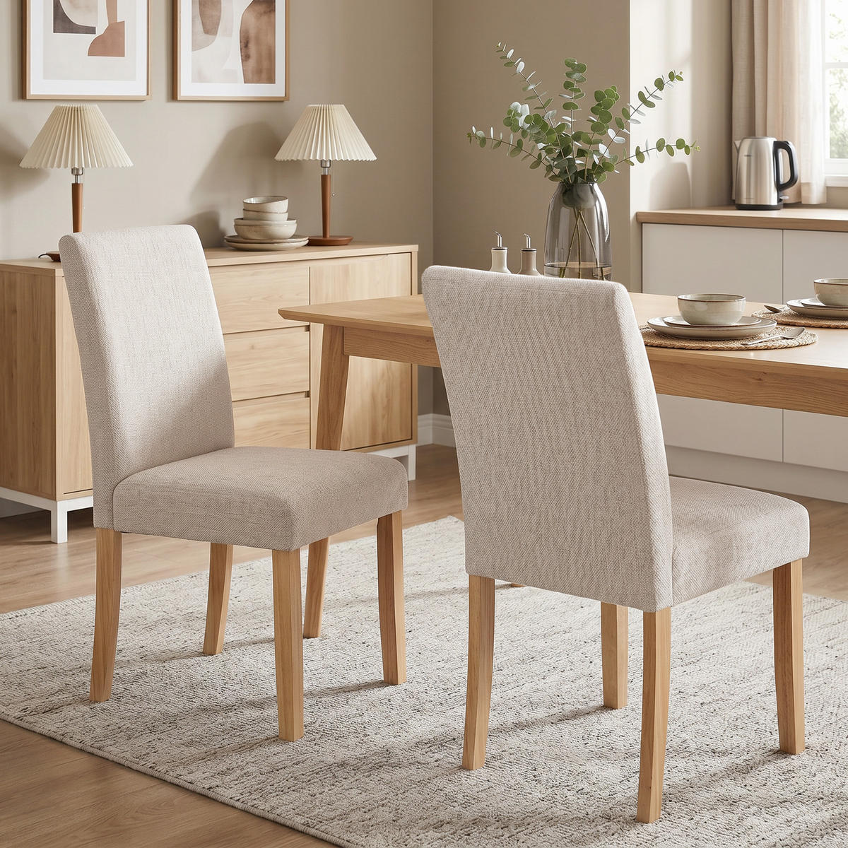 ESSZIMMERSTUHL 2er Set Polyester Gummibaumholz Creme - Creme/Naturfarben, Holz/Textil (46/88/56cm) - HOMCOM