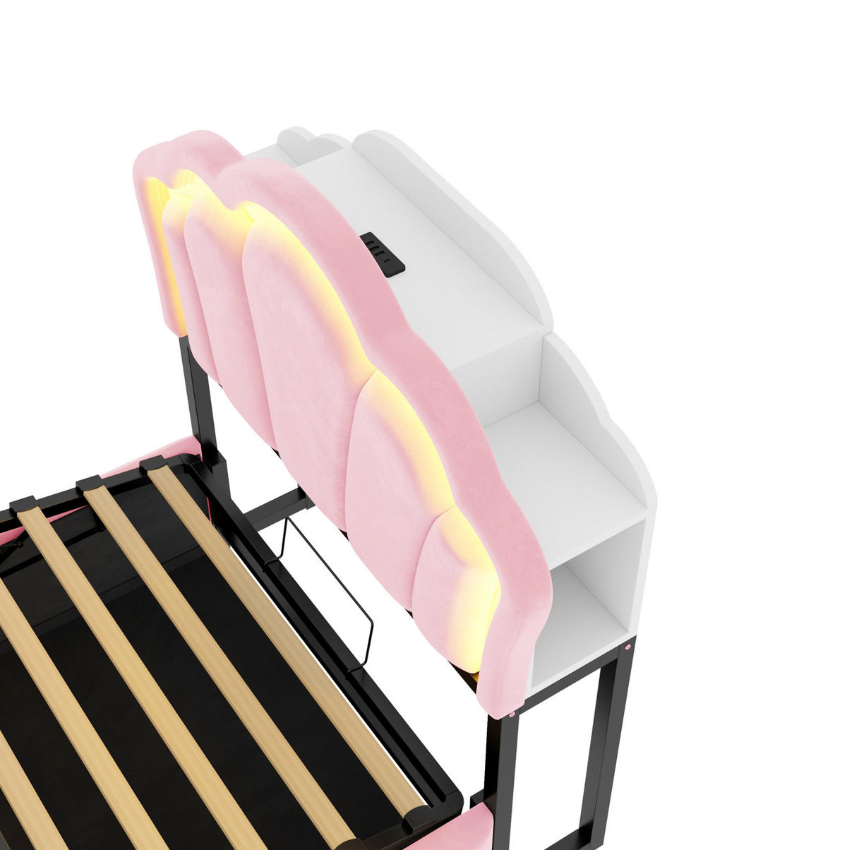 POLSTERBETT 90/200 cm aus Samt mit LED, Stauraum, Steckdosen, Rosa - Pink, Textil (90/200cm) - OKMYHOME