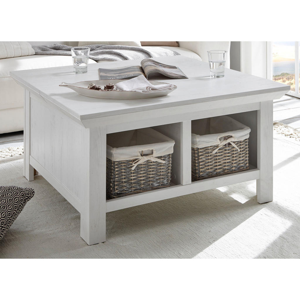 Thumbnail - Furn.Design Couchtisch, Weiß, Metall, Nachbildung,Pinie, Holz Optik, Uni, Quadratisch, 93x50x93 cm, Wohnzimmer, Wohnzimm...