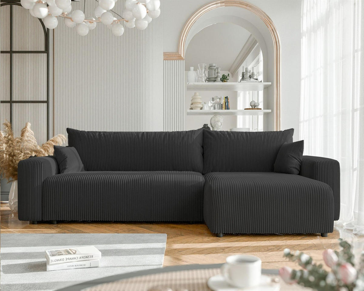 ECKSOFA Luna Max Mit Schlaffunktion - Schwarz, Holzwerkstoff/Textil (145/278cm) - Fun Möbel