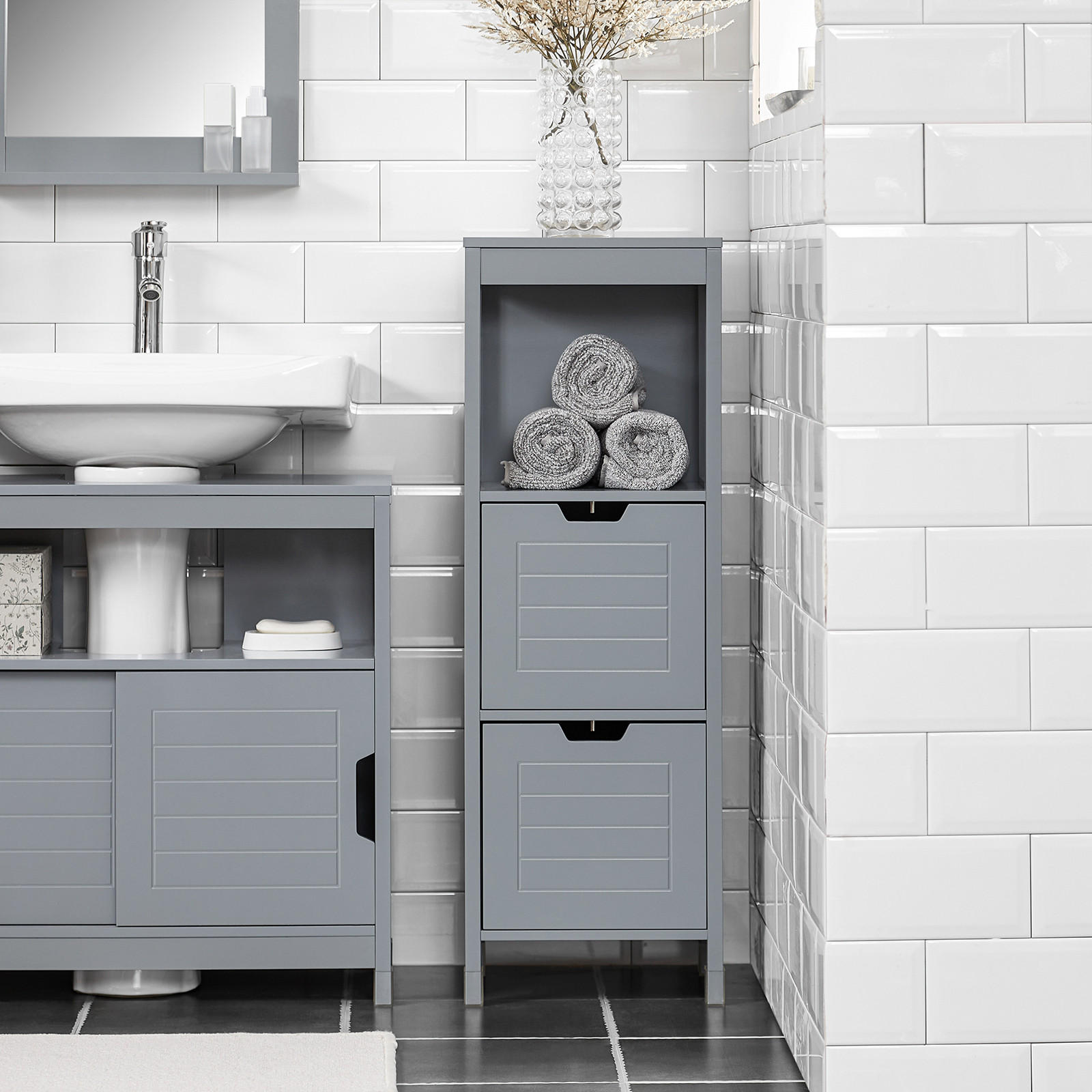 BADEZIMMERSCHRANK Grau - Grau, Holzwerkstoff (30/90/30cm) - SoBuy
