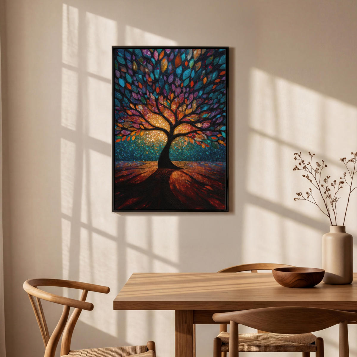 LEINWAND Bilder mit Rahmen - Mosaik - Bunt - Baum - Äste - 60x90 - Multicolor, Textil (60/90cm) - MuchoWow