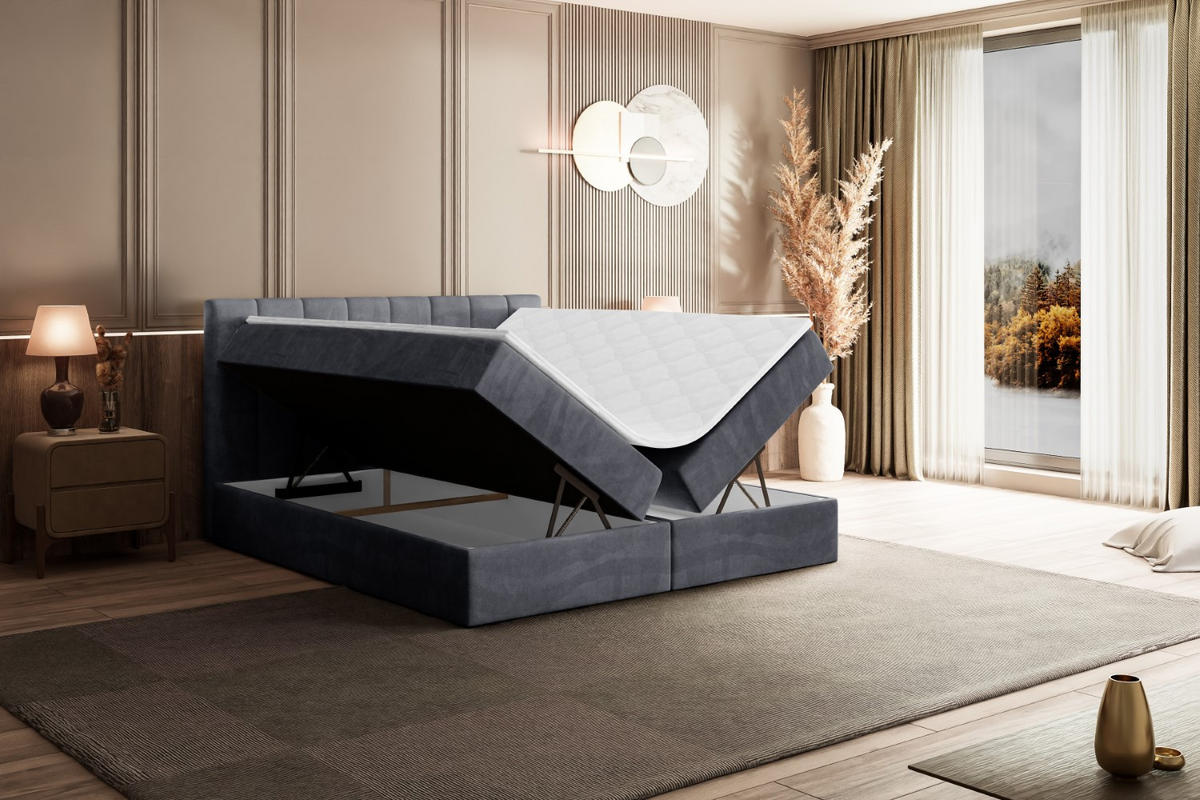 BOXBETT mit Matratze H3 und Lattenrost - OTTA - 200x200 cm Dunkelgrau - Dunkelgrau, Holzwerkstoff (200/200cm) - ALTDECOR