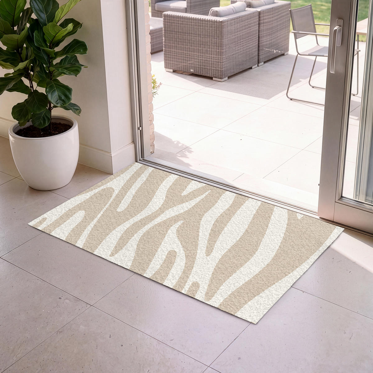 ROHOŽKA Zebra print - Béžová - Bílá - Zvířecí potisk 120x80 cm - béžová, textil/umělá hmota (120/0.4cm) - MuchoWow