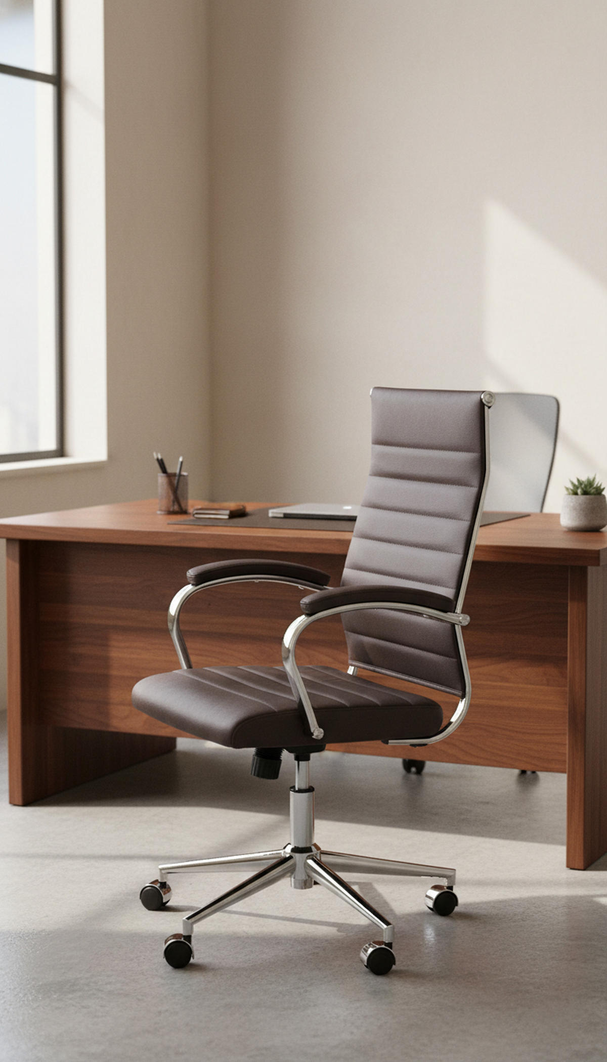 BÜROSTUHL Kaelis Echtleder coffee - Chromfarben/Cappuccino, Leder/Metall (56/112/61cm) - TPFLiving