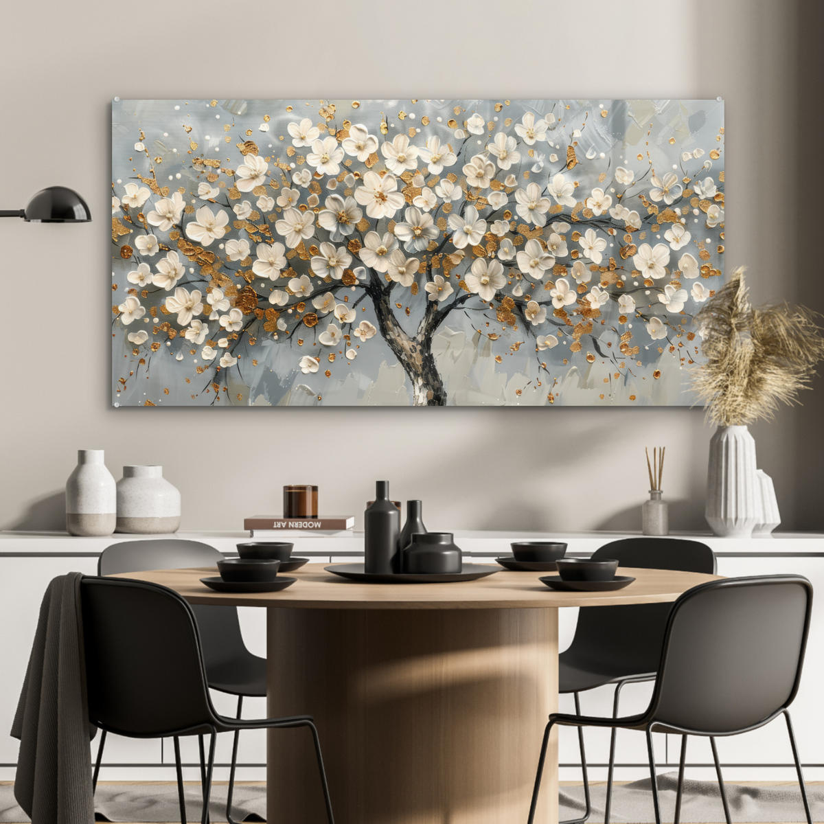 ACRYLGLASBILD Baum - Blumen - Weiß - Natur - Kunst 120x60 cm - Weiß, Glas (120/60cm) - MuchoWow