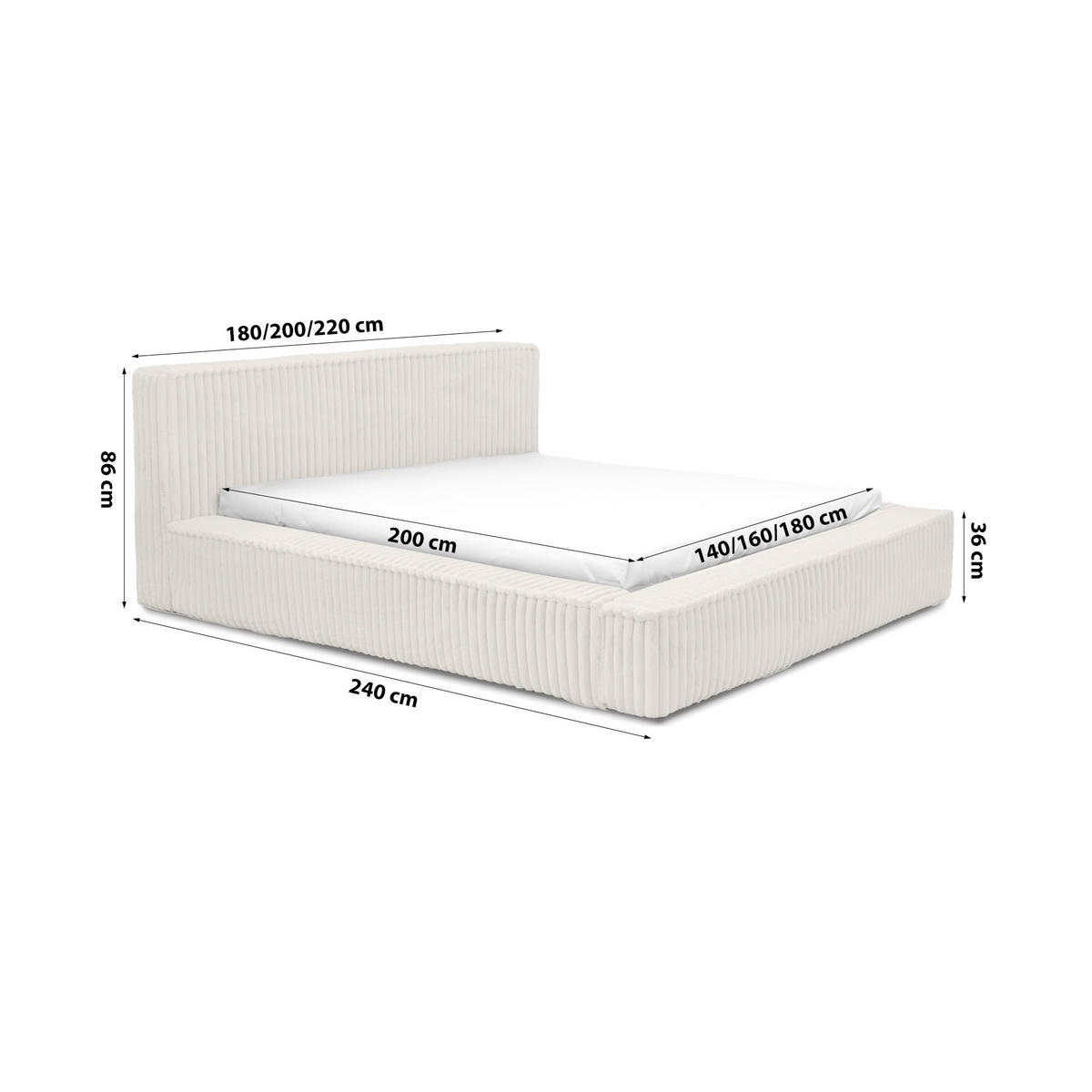 POLSTERBETT Doppelbett Burren 140x200 cm Ecru - Ecru, Textil (140/200cm) - Meblito