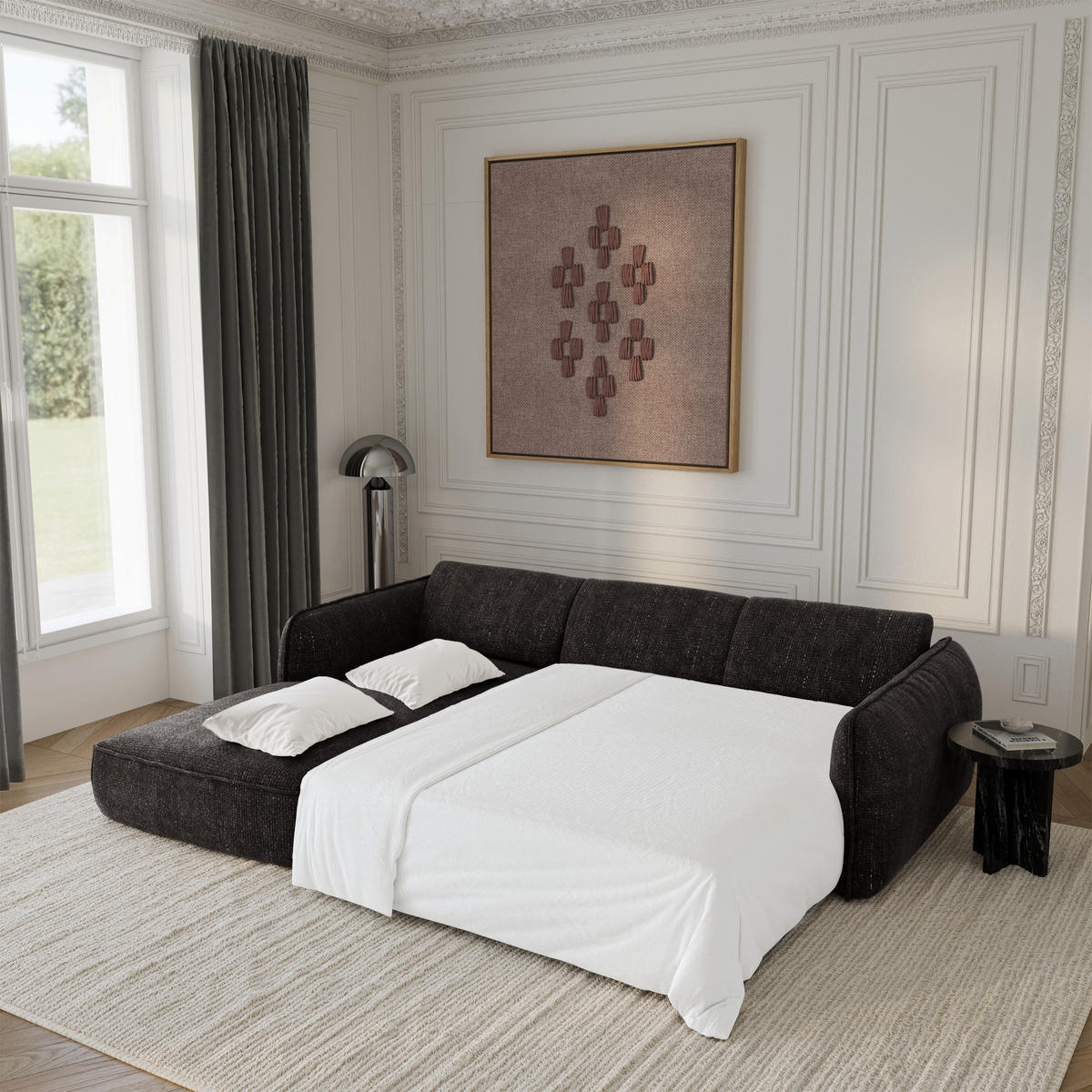 ECKSOFA RECHTS Rastervelours 274cm - Schwarz, Textil (274/174cm) - Sia Home