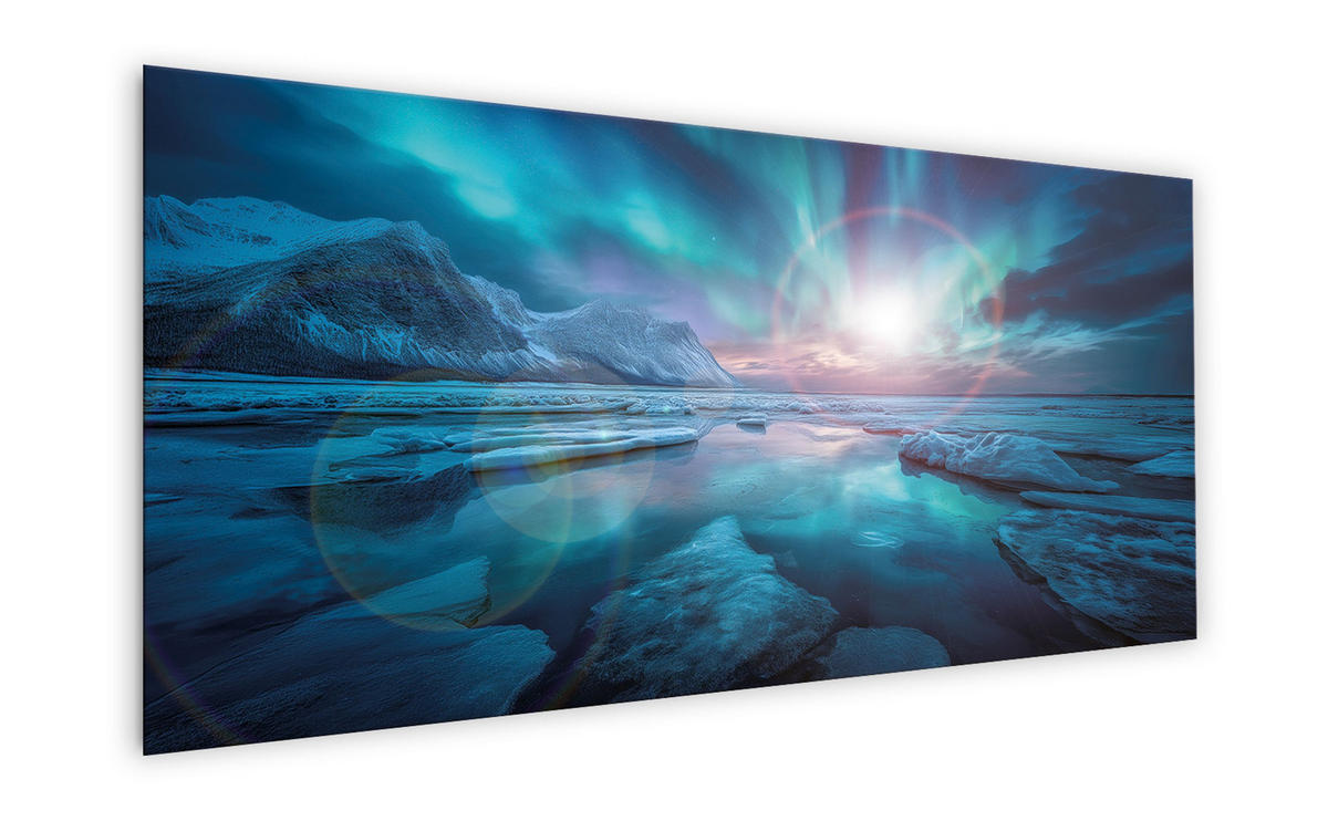GLASBILD 125x50 cm Polarlichter blau türkis - Blau, Glas (125/50cm) - artissimo