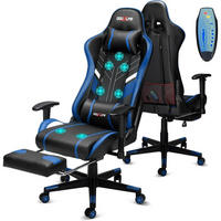 GAMING Stuhl mit Massagefunktion und Fußstütze Schwarz Blau - Multicolor, Kunststoff (32/55/82cm)